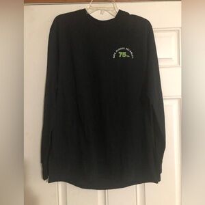 Men’s Black Long Sleeve Tee Shirt with Green Logo, NWOT, Size Large